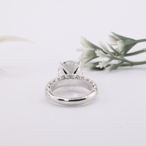 Bague de fiançailles vintage en or blanc avec diamant de laboratoire taillé, bordure milgrain, tige pavée, filigrane, bijoux fins, cadeau pour femme TULSIYA - Product Image 4