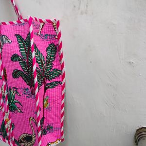 Bolso Tote de Algodón Acolchado Hecho a Mano con Cierre de Cremallera con Estampado de Leopardo Vibrante, Bolso de Hombro Espacioso para Viaje para Mujer - Product Image 2