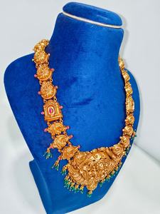 22K Solid Gold South Indian Temple Necklace | Antique Finish Goddess Lakshmi Design | Traditional Bridal Gold <b>Jewelry</b> - Product Image 2