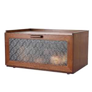 Natural Wood Bread <b>Box</b> with <b>Drop</b> Down Front Door - Farmhouse Kitchen Countertop Storage Bin Container for Loaves and Baked Goods - Product Image 2