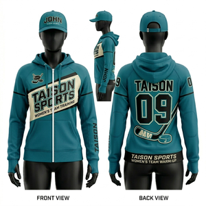 Sudadera con Capucha para Entrenamiento de Hockey sobre Hielo para Mujer, 320 GSM, Felpa de Poliéster Premium, Color Verde Azulado y Negro, Panel en el Pecho con Sublimación, Logotipo Personalizado - Product Image 1