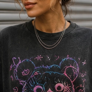 T-shirt pour femme à col rond oversize, épaules tombantes, manches courtes, en tissu tricoté respirant, imprimé par transfert thermique, polyester/coton - Product Image 4