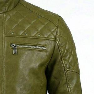 Custom Men's <b>Winter</b> <b>Leather</b> <b>Jacket</b> with Stand Zipper PU Plain Dyed Techniques Front Logo Manufactured Clothing - Product Image 5