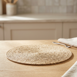 Set de table rond en jute tissé à la main, style bohème, naturel, écologique, résistant à la chaleur, décoration de table, fabriqué au Bangladesh - Product Image 2