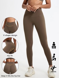 Leggings Cortos de Yoga de Cintura Alta con Forma de V, Color Sólido, Control de Abdomen, Faja Moldeadora, Transpirables, de Spandex/Nylon, Pantalones Elásticos con Cintura Elástica - Product Image 1