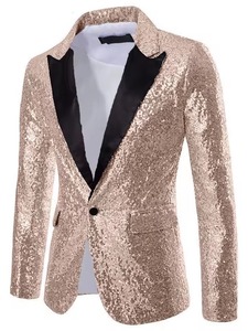 Blazer de scène pour homme à col en V, simple boutonnage, antistatique, infroissable, à paillettes, avec logo personnalisé - Product Image 5
