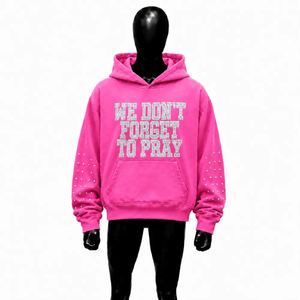 Sweat-shirt à capuche pour homme We Don't Forget To Pray, imprimé strass, style streetwear décontracté, en coton French Terry beige, collection automne - Product Image 4