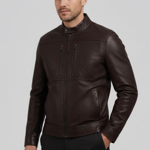 Veste en cuir urbaine pour homme, en cuir de vache souple, légère, confortable, imperméable, respirante, tendance, fournisseur OEM ODM - Product Image 5