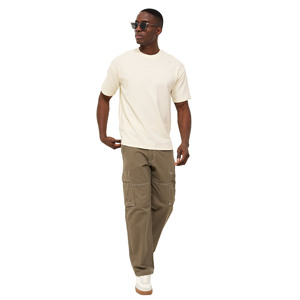 Men's <b>Cream</b> Regular Fit Cotton T-Shirt O-Neck Short Sleeve Casual Jersey Breathable Solid Color Blank Design - Product Image 2