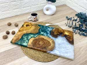 Trending Elegant Handcrafted Modern Round Resin Cutting Board with Wood <b>Knife</b> Handle Dishwasher <b>Safe</b> for Kitchen Serving Platter - Product Image 1