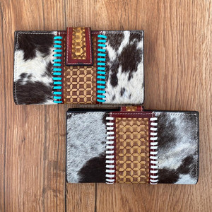 Cuero de piel de vaca real, bolso de mano tallado a mano, funda de teléfono con estampado occidental, billetera elegante, carteras de diseñador de usos múltiples - Product Image 4