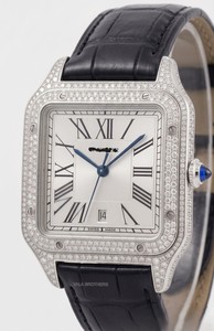 นาฬิกาข้อมือ Cartier ตัวเรือนสแตนเลสสตีลทรงเหลี่ยม ขอบประดับเพชร สายหนัง หน้าปัดเลขโรมัน คริสตัลควอตซ์ แอนะล็อกโบราณ สำหรับทุกเพศ - Product Image 2