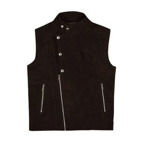 Men's <b>Black</b> Stand Collar Sleeveless Vest Street Style Waistcoat Zipper <b>Button</b> Up Solid Top - Product Image 2