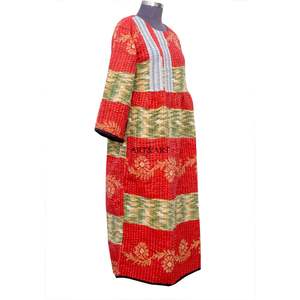 Robe midi indienne faite à la main 100% coton écologique, impression sérigraphique, col rond, manches bouffantes, tenue décontractée, robe de mariage, robe d'été - Product Image 5