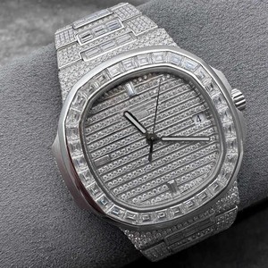 Luxury Iced Square <b>Watch</b> Moissanite Diamond Baguette Bezel Fully Paved Stainless Steel Crystal <b>Case</b> Mechanical Movement 30bar - Product Image 3