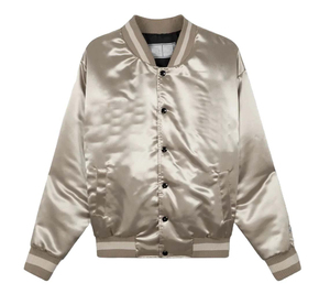 Veste bomber légère en satin champagne unique avec boutons-pression sur le devant, col et poignets côtelés doux, poches latérales, OEM - Product Image 1