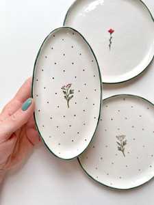 Handmade <b>Ceramic</b> Round Flat <b>Plates</b> Wabi Sabi Design Handpainted Earth Tone Striped Pattern Dishes Set of Four - Product Image 3