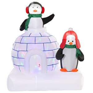Decorazione Natalizia Gonfiabile da Esterno 5 Piedi, Pinguini con Sciarpa e Igloo, Luci LED Colorate Rotanti, Decorazioni per Giardino Festive - Product Image 1
