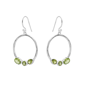 Boucles d'oreilles créoles bohèmes en argent sterling S925 avec pierres de péridot serties clos, design circulaire, pour femme, à porter au quotidien, bijoux raffinés - Product Image 2