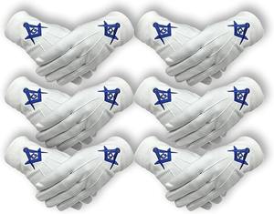 Gants maçonniques en coton blanc 100% avec compas carré et G - LOT DE 6 - Product Image 1