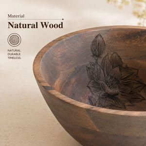 Bol à salade en bois naturel artisanal de qualité supérieure, gravé, écologique, pour servir des fruits, des collations, décorer la table de cuisine ou de salle à manger - Product Image 2