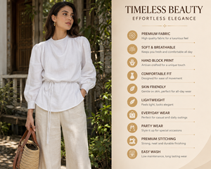 Ensemble élégant de chemisier en lin blanc et de pantalon large |   Tenue Chic d'été pour la Plage et Tenue Décontractée de Jour pour Femmes - Product Image 3