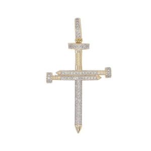 Collier élégant avec pendentif croix en or jaune plaqué, finition luxueuse avec diamant de laboratoire - Product Image 1
