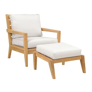 Modern Teak Outdoor Lounge <b>Sofa</b> <b>Set</b> with Waterproof Cushion and Ottoman Garden Balcony Patio Villa Seating - Product Image 3