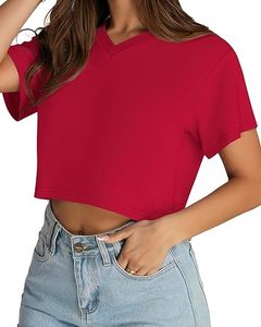 Tops Cortos de Alta Calidad para Mujer, Camisetas Básicas de Verano con Cuello en V, Camisetas Casuales de Manga Corta - Product Image 1