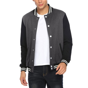 Chaqueta Varsity para Hombre, Gris y Negra, Estilo Béisbol, Cuello Camisero, Corte Regular, Servicio OEM, Ecológica, en Venta - Product Image 1