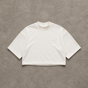 เสื้อผู้หญิงทรงโอเวอร์ไซส์แบบเรียบง่าย ทรงบ็อกซี่ ไหล่ตก สปอร์ตแวร์ ตัดเย็บแบบครอป ปรับแต่งแบรนด์ได้ ผ้าฝ้าย แขนสั้น คุณภาพเยี่ยม - Product Image 3
