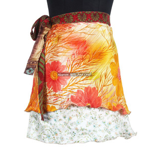 Indian Mini Skirts For Women <b>Beach</b> Wear Clothing Multicolored Silk Mini Skirt Casual Dress For Girl Fabulous 2 Layer <b>Wrap</b> Around - Product Image 5