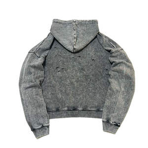 Sweat à capuche en coton French Terry pour homme, style streetwear, personnalisé, collection hiver 2026, haute qualité, teint uni, lavable à l'eau, effet délavé - Product Image 2