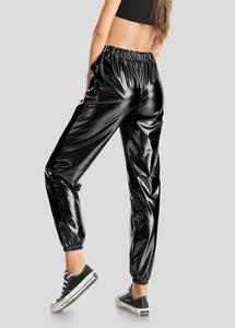 Pantalones Jogger de Cintura Alta para Mujer, Diseño de Lona con Puntos Metálicos Brillantes, Estilo Húmedo, para Club, Hip Hop, Actuaciones, Holográficos - Product Image 5
