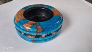 Quemador de Incienso de Resina Epoxi, Porta Incienso de Madera de Acacia, Difusor de Aromaterapia Redondo Azul para Decoración del Hogar - Product Image 6