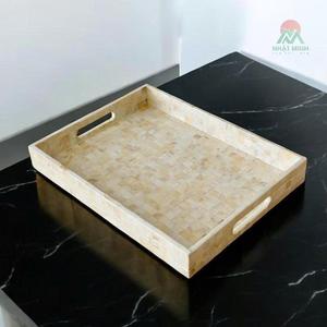 Bandeja de madera lacada para desayuno o café con incrustaciones de nácar, bandeja otomana con asas, bandeja para té, diseño cuadrado con incrustaciones. - Product Image 6