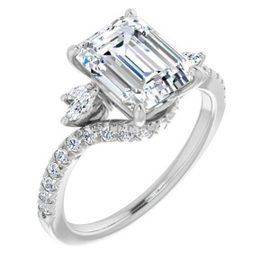 Moissanite <b>Emerald</b> Cut <b>Ring</b> 925 Sterling <b>Silver</b> White Gold Plated Solitaire Engagement Her Bridal Promise Wedding Party - Product Image 3