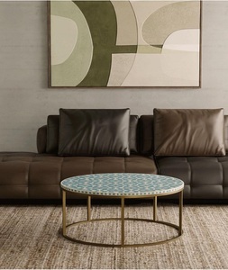 Console de rangement ronde moderne en os incrusté, faite à la main, écologique, hauteur réglable, décoration personnalisée pour la maison F S INTERNATIONAL - Product Image 1