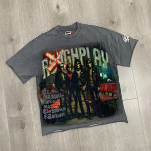 Camiseta de manga corta transpirable vintage con pedrería, estilo Rough Play, nueva moda 2026, ropa de marca de tendencia - Product Image 1