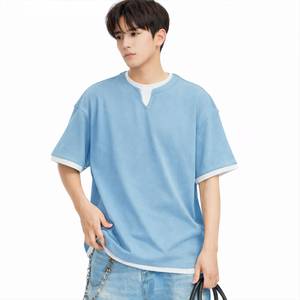 Camiseta de punto extragrande para hombre, estilo urbano |   Cuello en V de manga corta |   Transpirable y Ecológico |   Impresión Personalizada OEM al por Mayor - Product Image 3