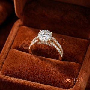 14K Yellow Gold Round Cut Moissanite Three <b>Stone</b> Engagement Ring Luxury Bridal Jewelry USA Trending Gift - Product Image 5