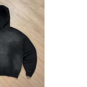 Sudadera con capucha para hombre, corte regular, estilo patchwork, efecto desgastado por el sol, lavado ácido, 350g, forro polar 100% algodón, transpirable para invierno - Product Image 5