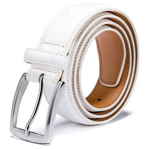 Ceinture Formelle en Cuir Véritable Blanc SALVA LEATHER Style Western avec Boucle Rectangulaire Argentée Couleur Unie Personnalisable en Cuir de Vache - Product Image 1