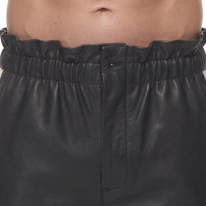 Men's Genuine <b>Leather</b> <b>Shorts</b> Solid Pattern Mid Waist Custom Design Slim Fit with Elastic Waist - Product Image 4