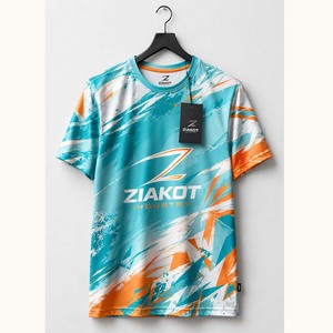 T-shirt de performance personnalisé Ziakot Industry, motif 3D Aqua Blanc-Marine, formes carrées dégradées, vente en gros - Product Image 2