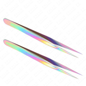 Ensemble de pinces à cils en acier inoxydable arc-en-ciel, 5 pièces, pointe droite et incurvée, applicateurs d'extensions de cils professionnels - Product Image 4