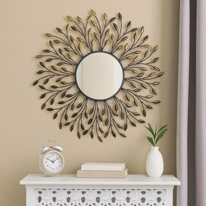 Decorative <b>Hanging</b> Wall Mirror | Modern Design Metal <b>Frame</b> Mirror for Bedroom/Dressing Room/Living Room | (Gold) - Product Image 2