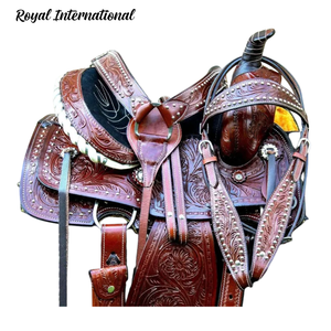 Premium Hand Tooled Western Horse Saddle Set | Genuine Leather Trail Barrel Racing Ranch Cowboy <b>Equestrian</b> Riding Tack Kit - Product Image 1