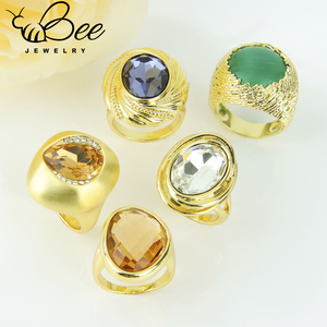 High Quality Crystal <b>Chunky</b> 14k Gold Plated <b>Rings</b> French Fashion Gemstone <b>Ring</b> For Women Gifts - Product Image 2
