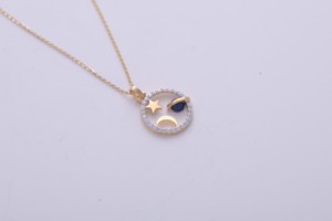 Colgante de Estrella, Luna y Planeta Chapado en Oro Blanco/Rosa de 14K con Diamante Cultivado en Laboratorio, Amuleto Circular, Joyería para Mujer - Product Image 3